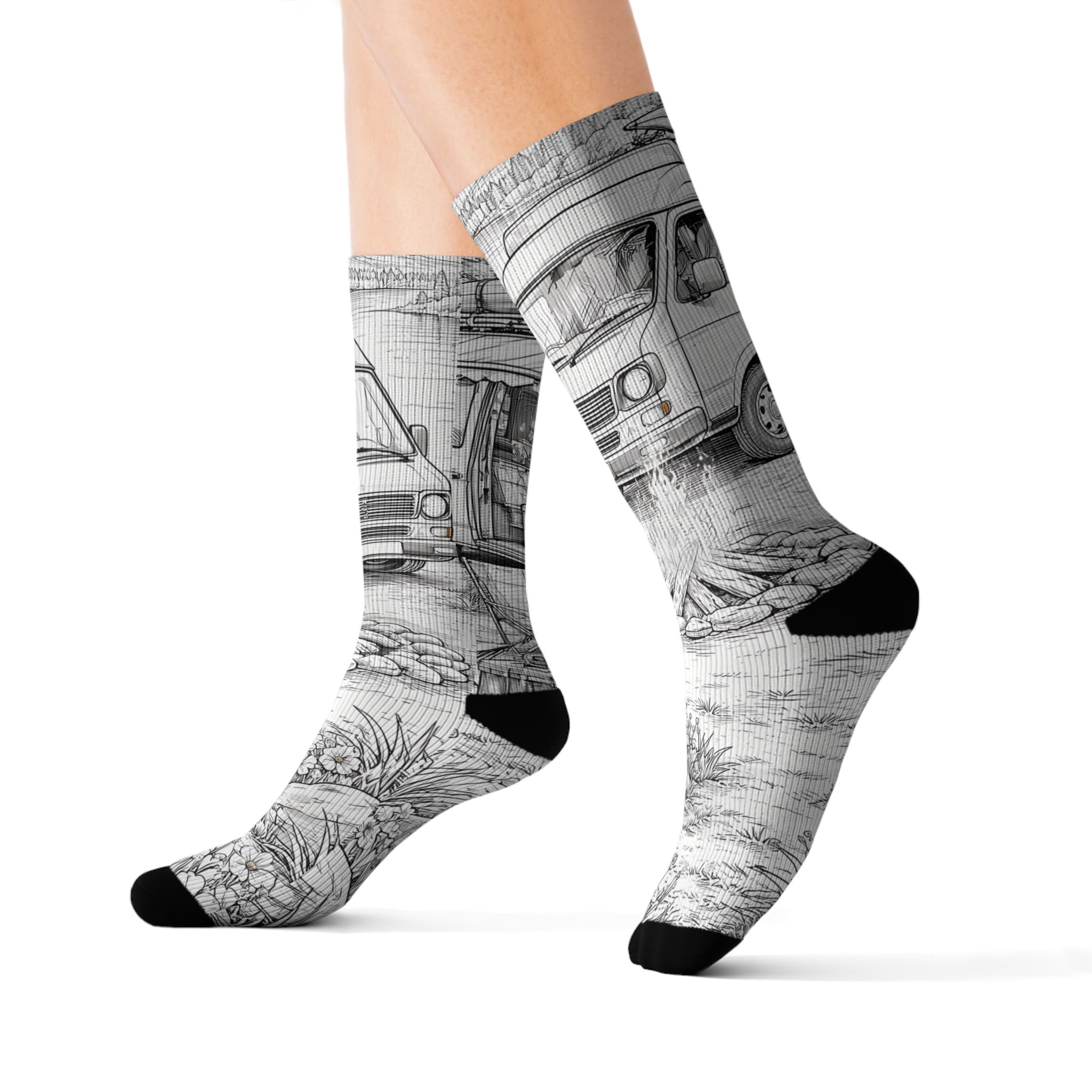 Sublimation Socks — Retro Camper Roadtrip Crew Socks