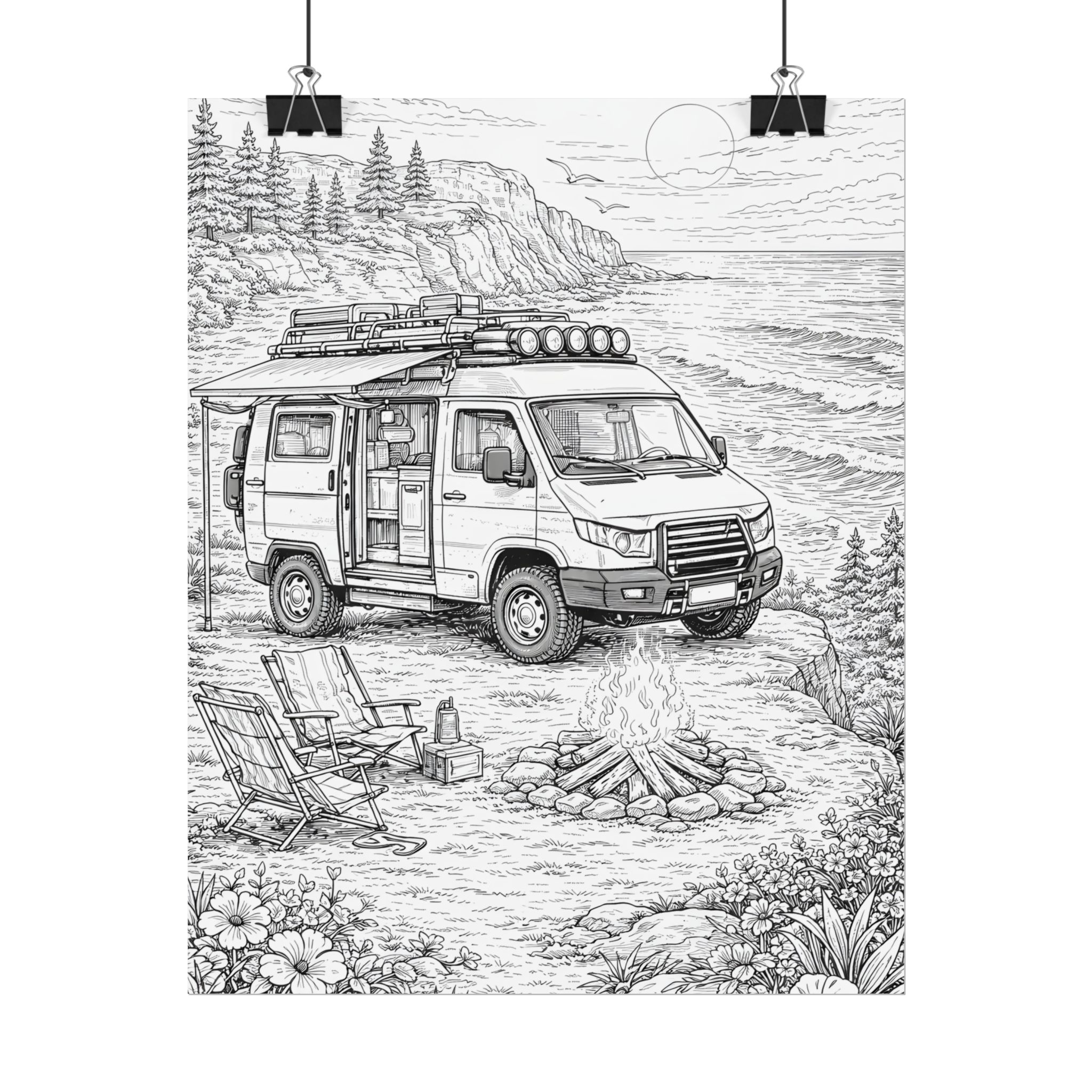 Campervan Poster — Vintage RV Camping Landscape Wall Art