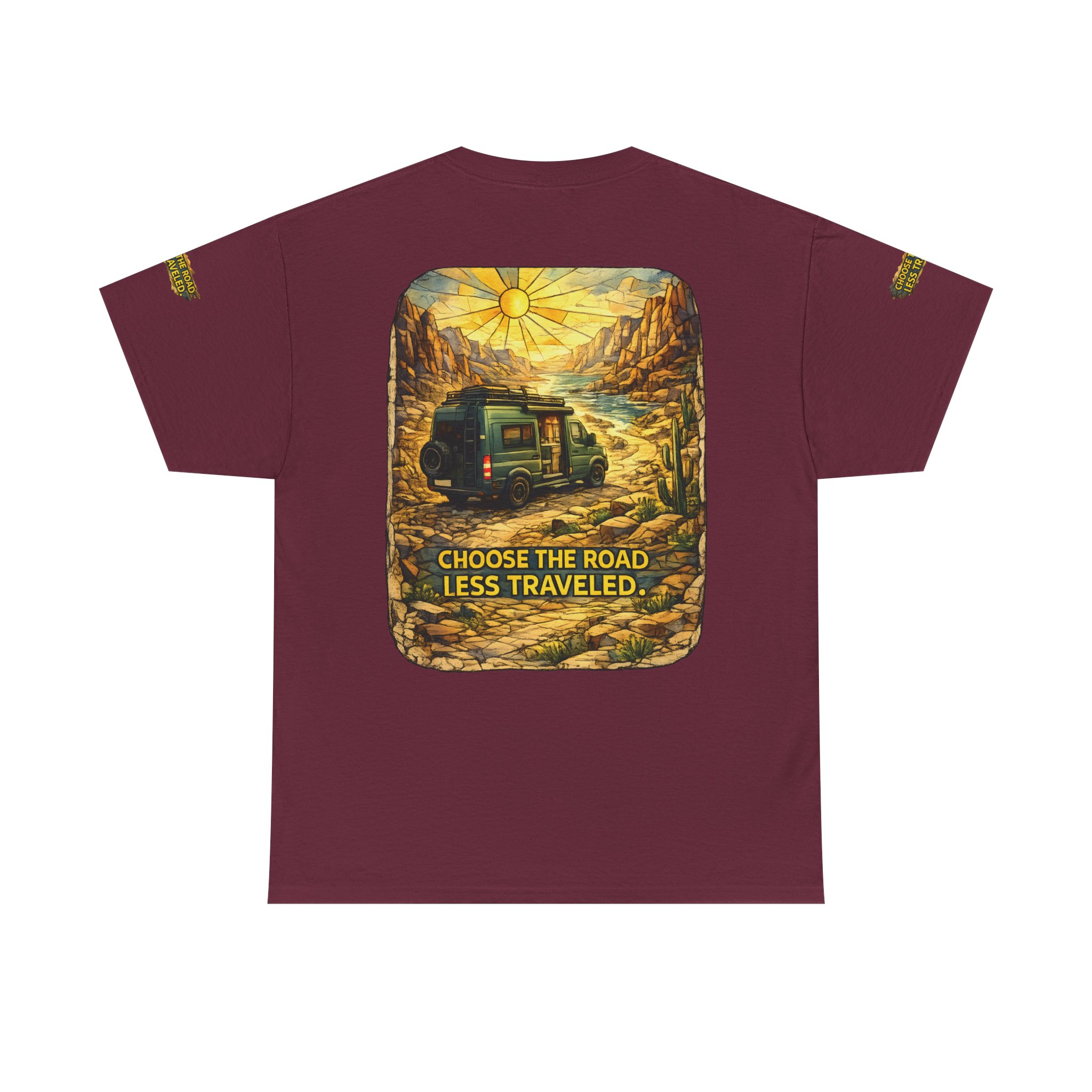 Unisex Heavy Cotton Tee — "Choose The Road Less Traveled" Design Cubic-Line