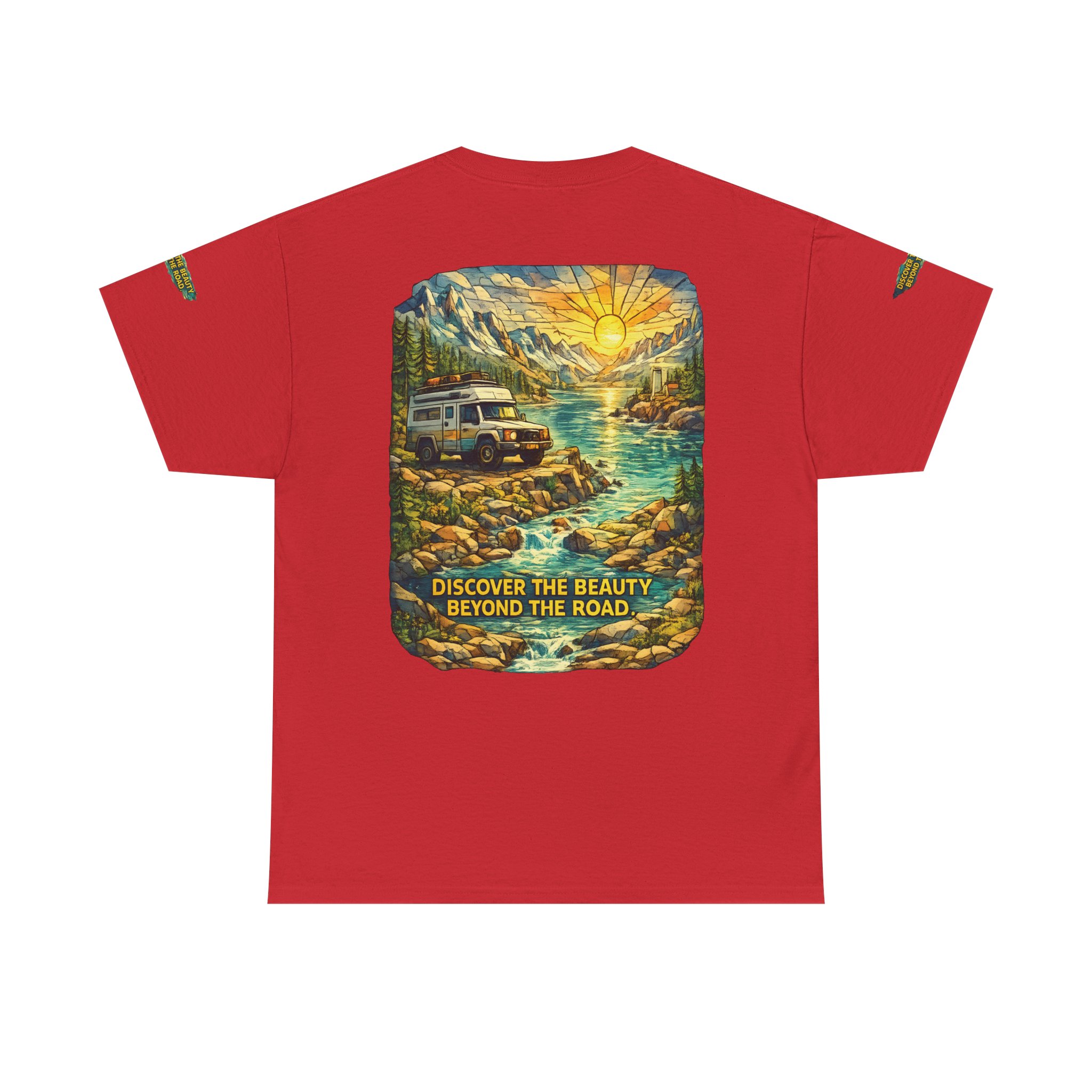 Unisex Heavy Cotton Tee — "Discover The Bieuty Beyond The Road" Design Cubic-Line