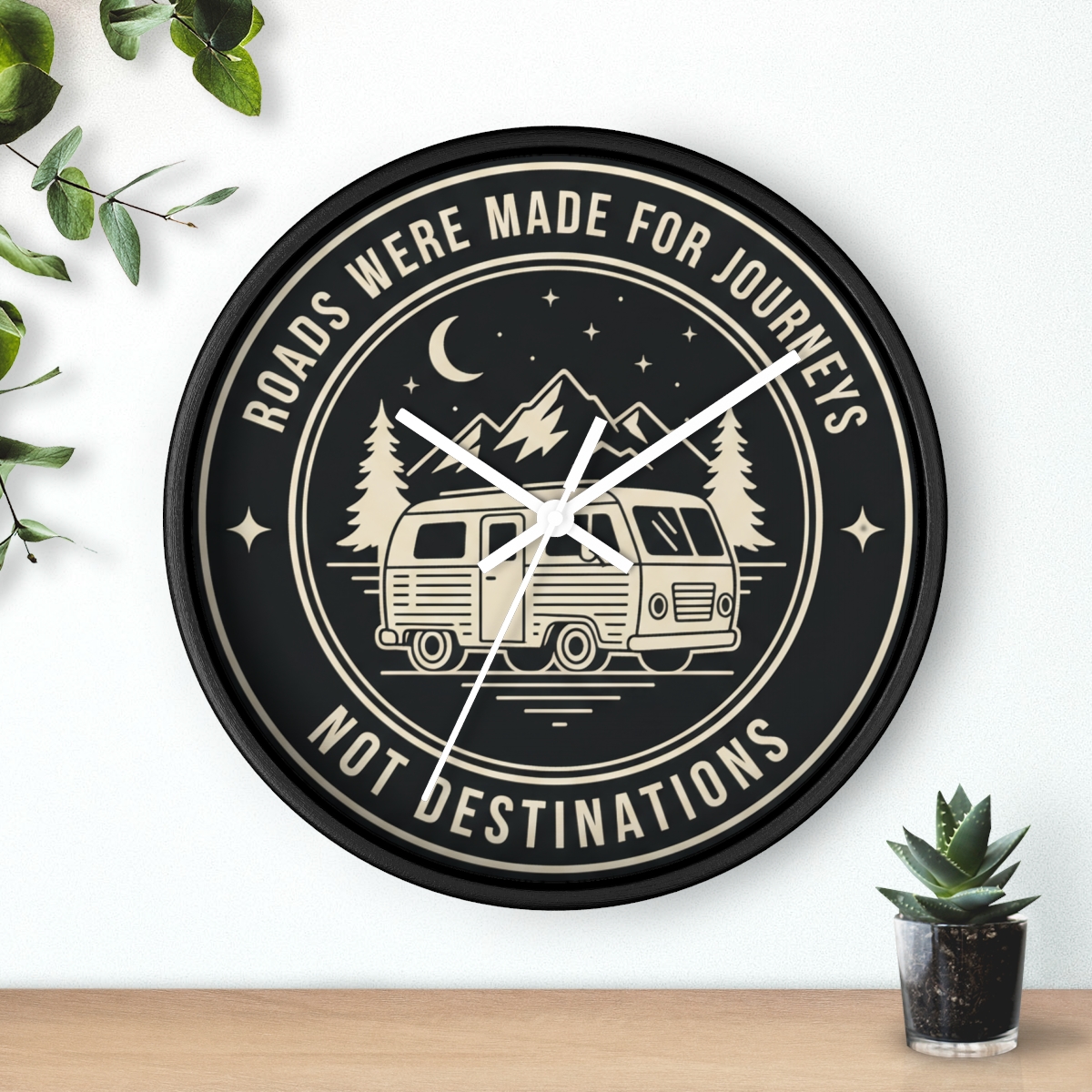 Acrylic Wall Clock — "Adventure Awaits-Go Where You Feel Most Alive" Camper Van Outdoor Clock