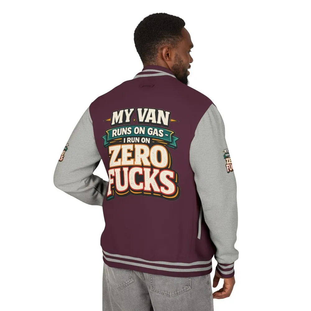 Unisex Heavyweight Letterman Jacket — "My Van Runs On Gas" Design F**K-Line