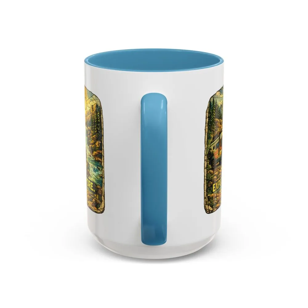 Accent Coffee Mug (11, 15oz) — "Explore More" Design Cubic-Line