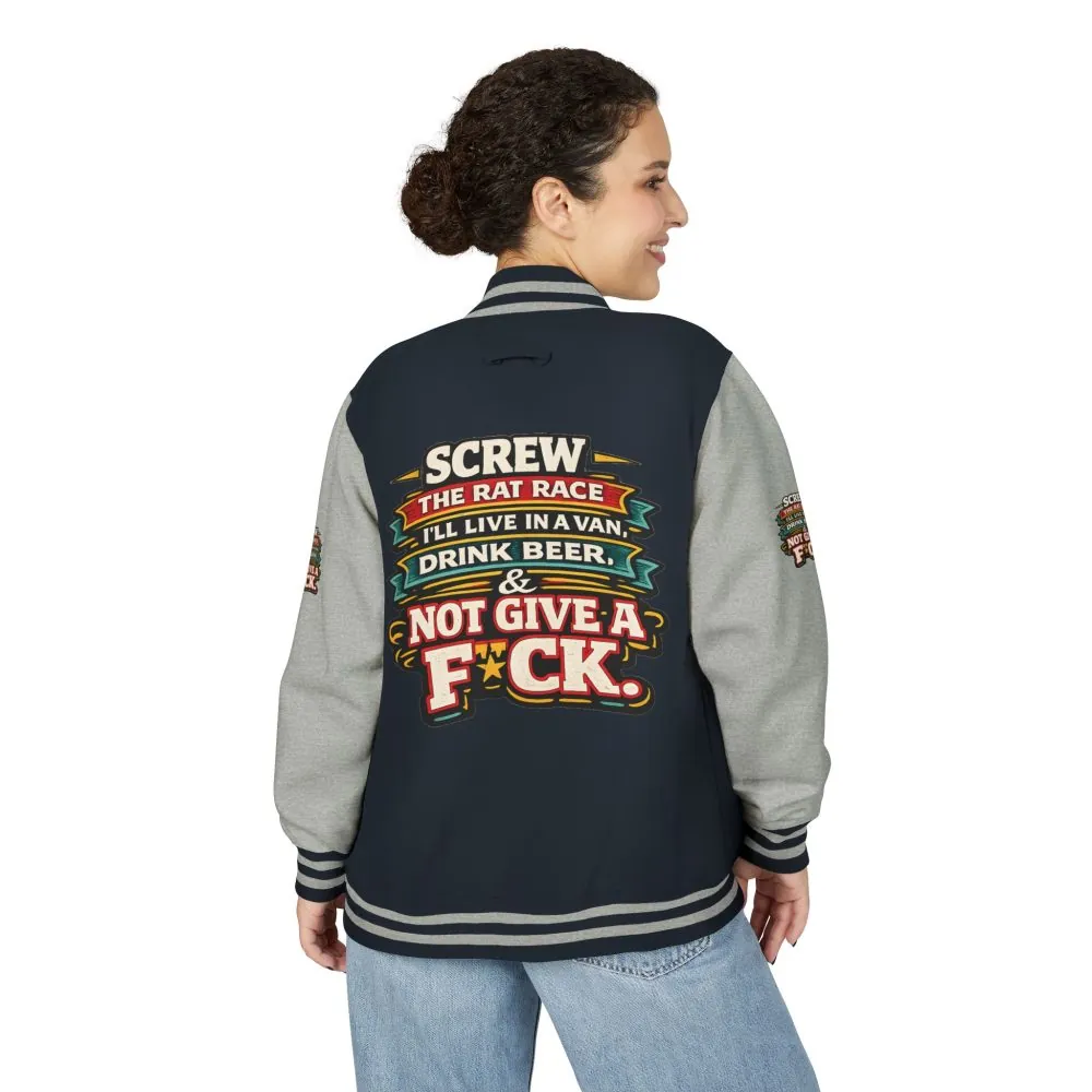 Unisex Heavyweight Letterman Jacket — "Screw The Rat Race" Design F**K-Line
