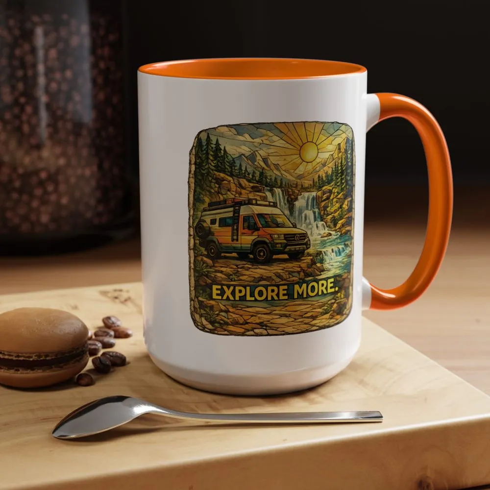 Accent Coffee Mug (11, 15oz) — "Explore More" Design Cubic-Line
