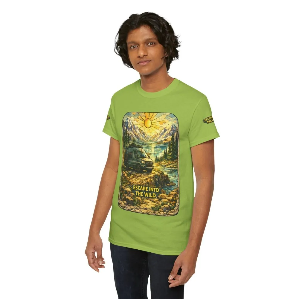 Unisex Heavy Cotton Tee — "Escape Into The Wild" Design Cubic-Line