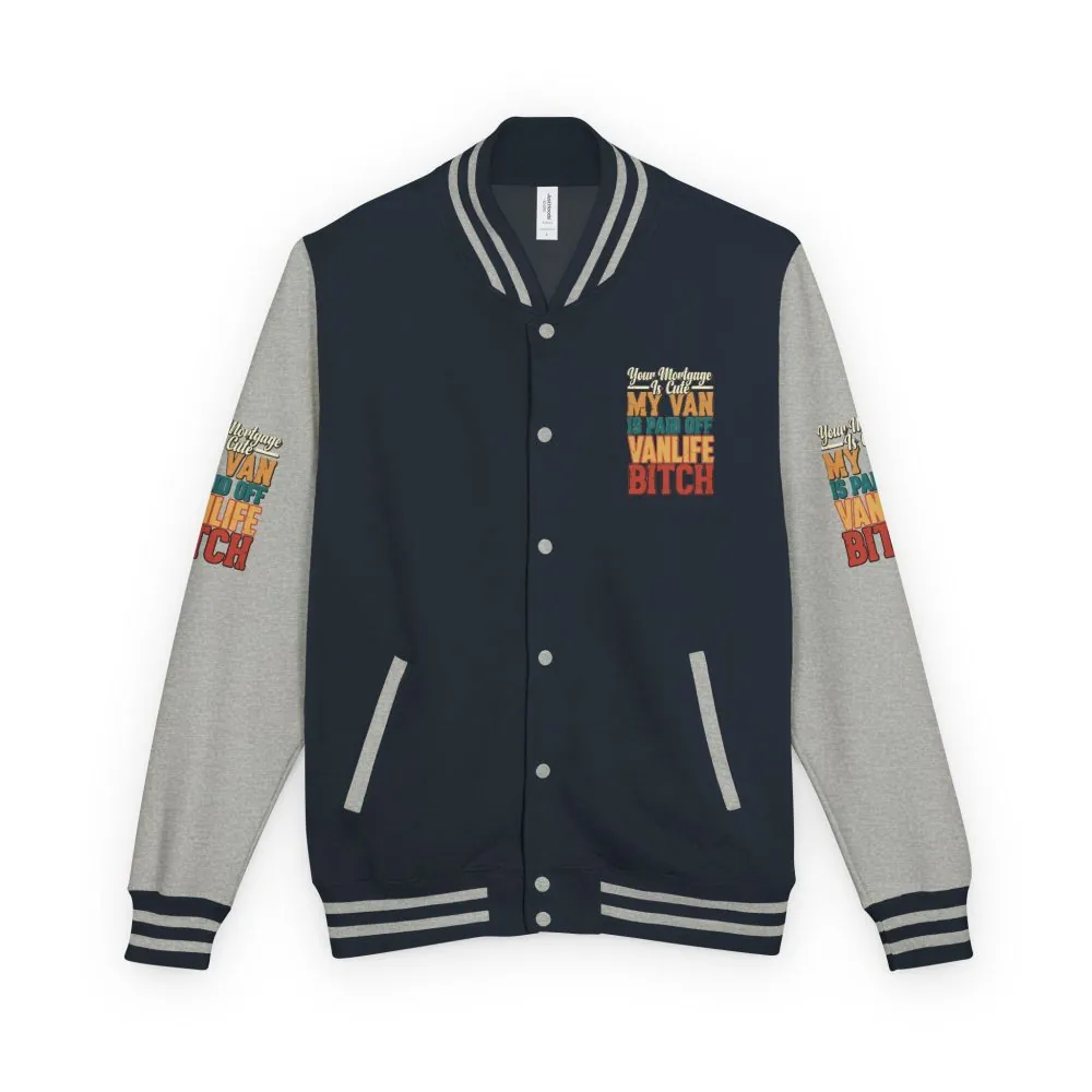 Unisex Heavyweight Letterman Jacket — "Your Mortgage Is Cute" Design F**K-Line