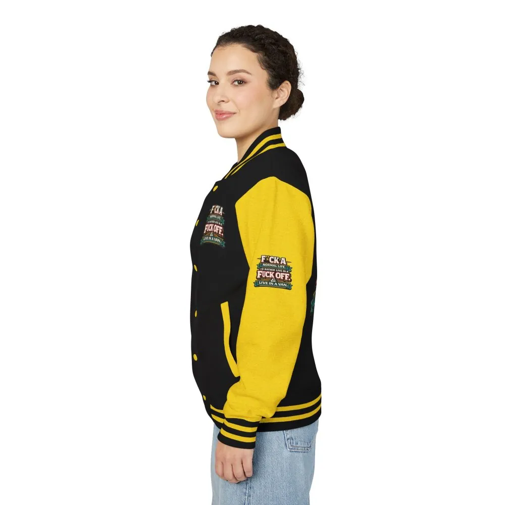 Unisex Heavyweight Letterman Jacket — "Fuck A Normal Life" Design F**K-Line