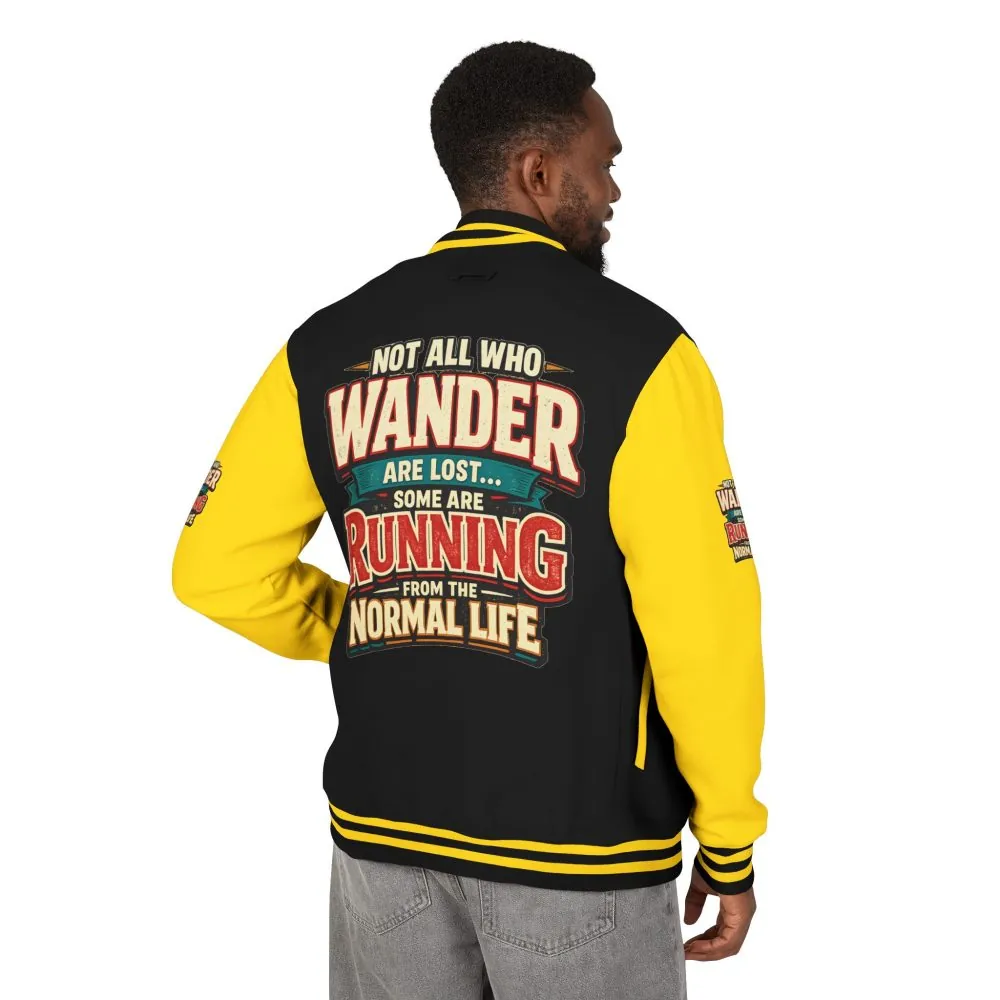Unisex Heavyweight Letterman Jacket — "Not All Who Wander Are Lost" Design F**K-Line