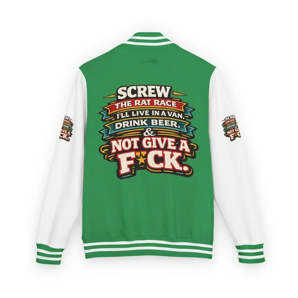 Unisex Heavyweight Letterman Jacket — "Screw The Rat Race" Design F**K-Line