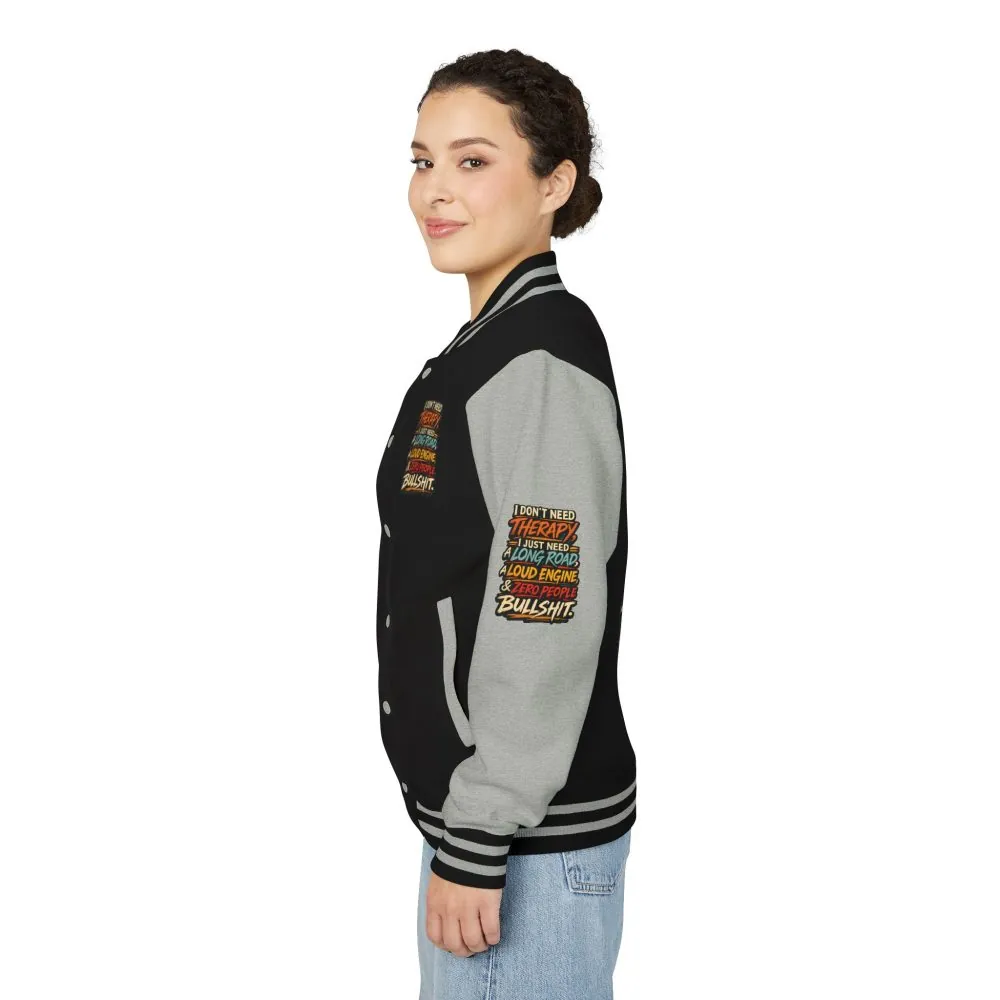 Unisex Heavyweight Letterman Jacket — "I Dont Need Therapy" Design F**K-Line