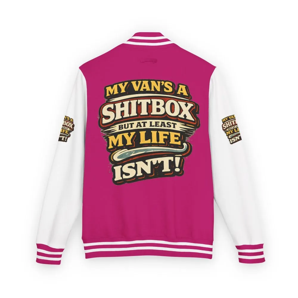 Unisex Heavyweight Letterman Jacket — "My Van`s A Shitbox" Design F**K-Line