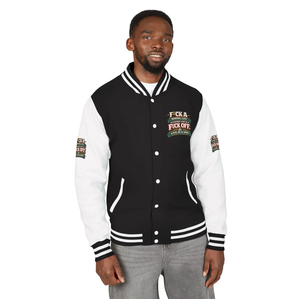 Unisex Heavyweight Letterman Jacket — "Fuck A Normal Life" Design F**K-Line
