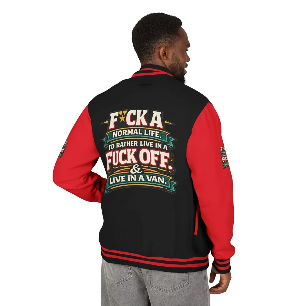 Unisex Heavyweight Letterman Jacket — "Fuck A Normal Life" Design F**K-Line