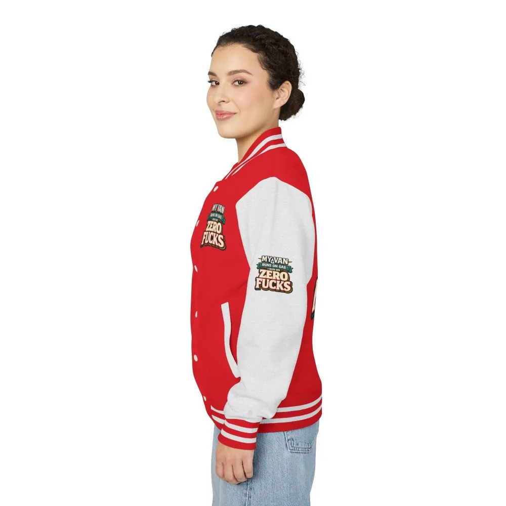 Unisex Heavyweight Letterman Jacket — "My Van Runs On Gas" Design F**K-Line