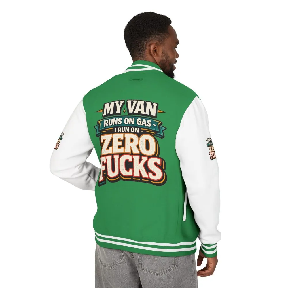 Unisex Heavyweight Letterman Jacket — "My Van Runs On Gas" Design F**K-Line