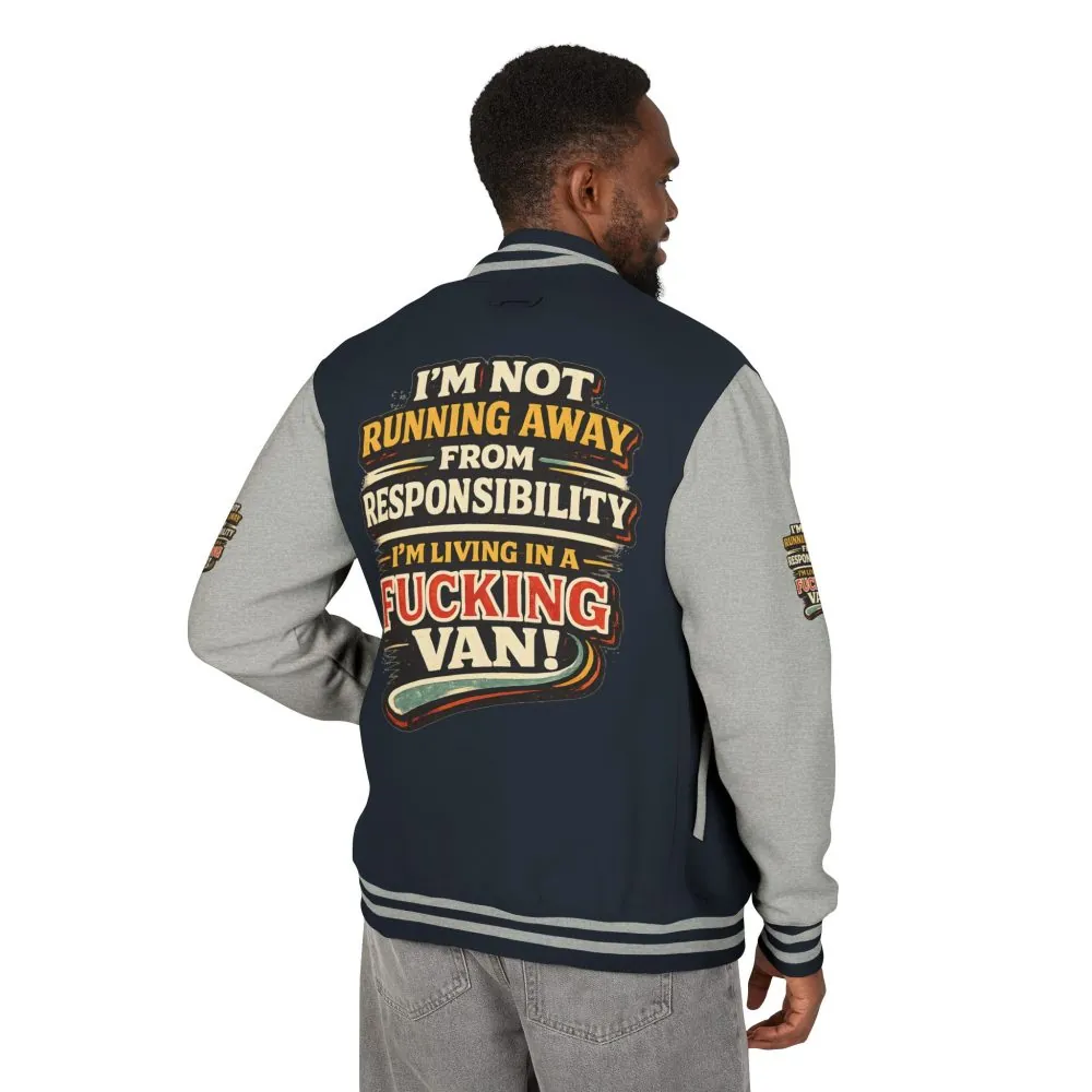 Unisex Heavyweight Letterman Jacket — "I`m Not running Away" Design F**K-Line