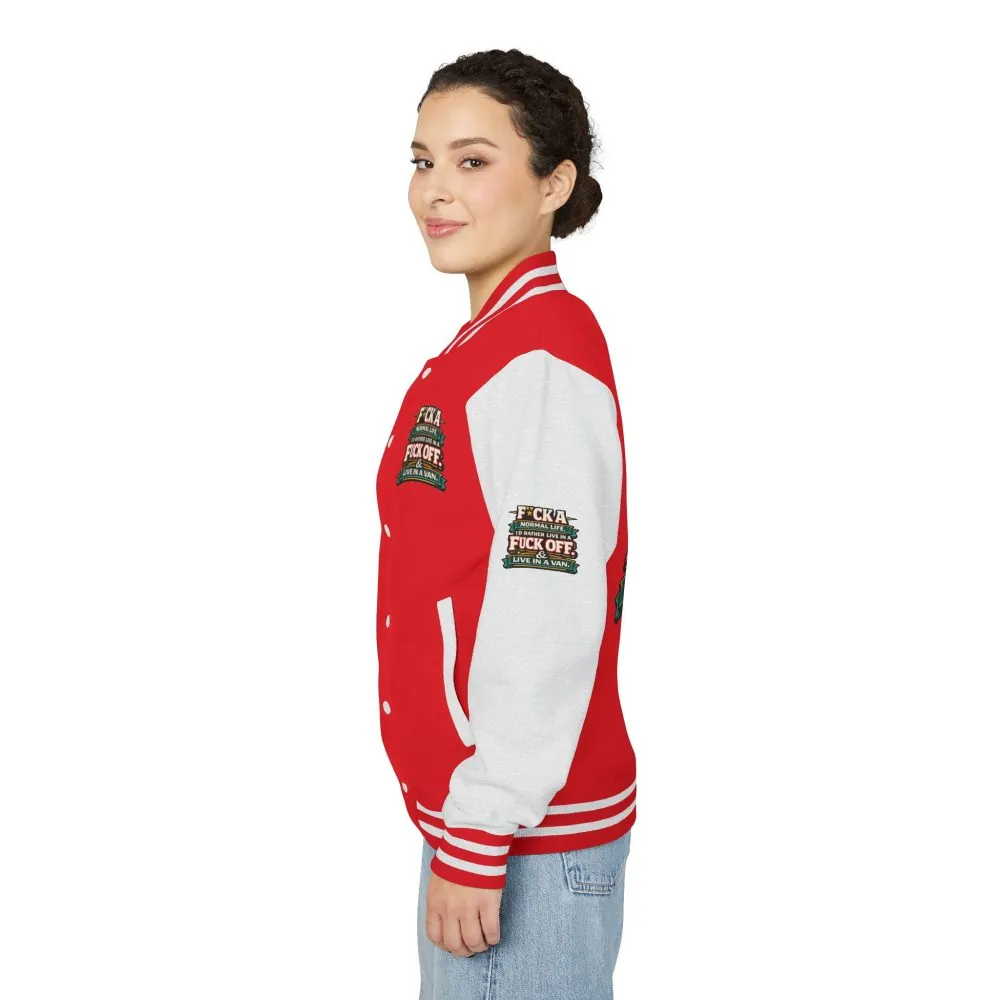 Unisex Heavyweight Letterman Jacket — "Fuck A Normal Life" Design F**K-Line