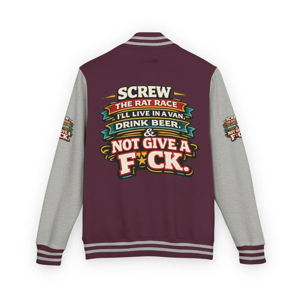 Unisex Heavyweight Letterman Jacket — "Screw The Rat Race" Design F**K-Line
