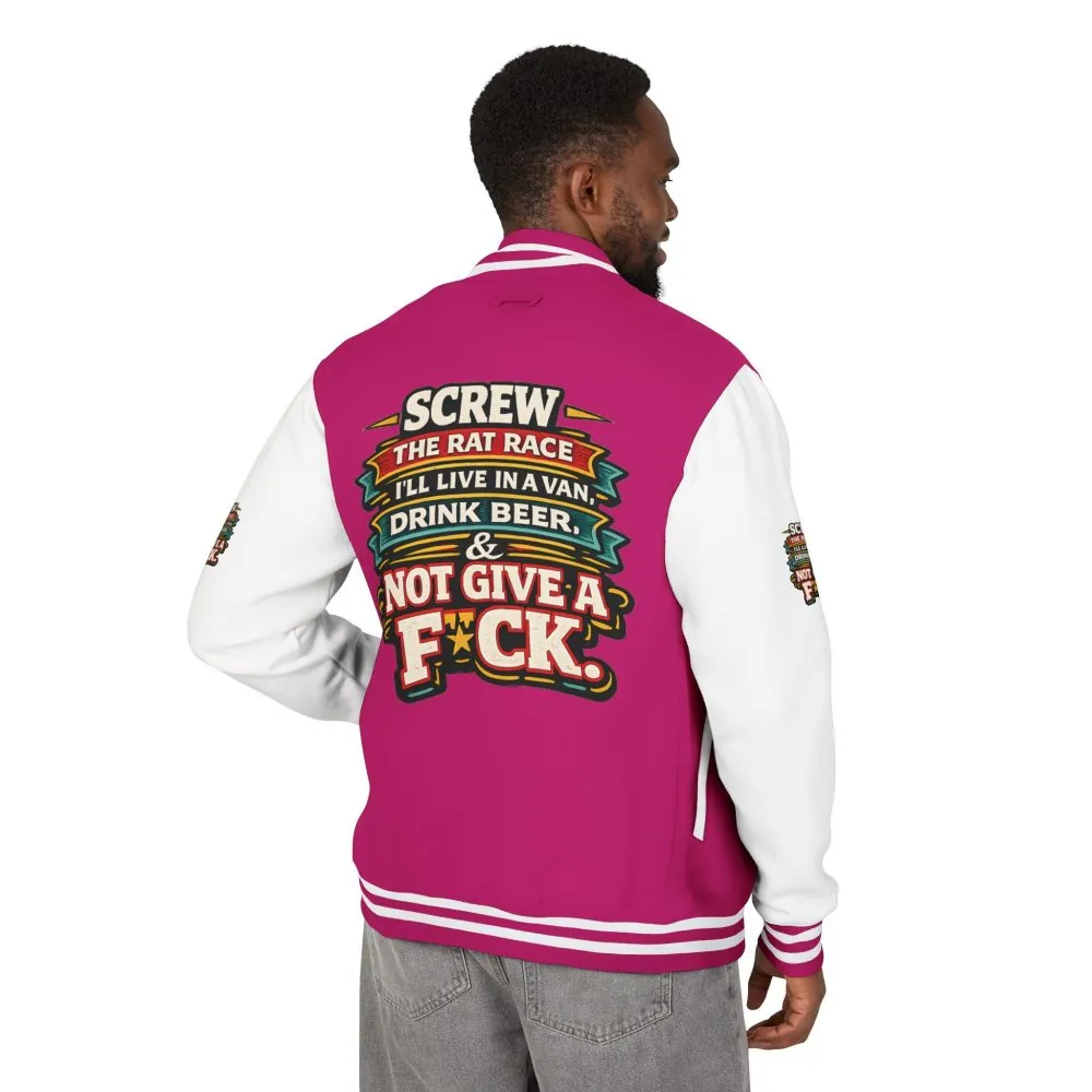 Unisex Heavyweight Letterman Jacket — "Screw The Rat Race" Design F**K-Line