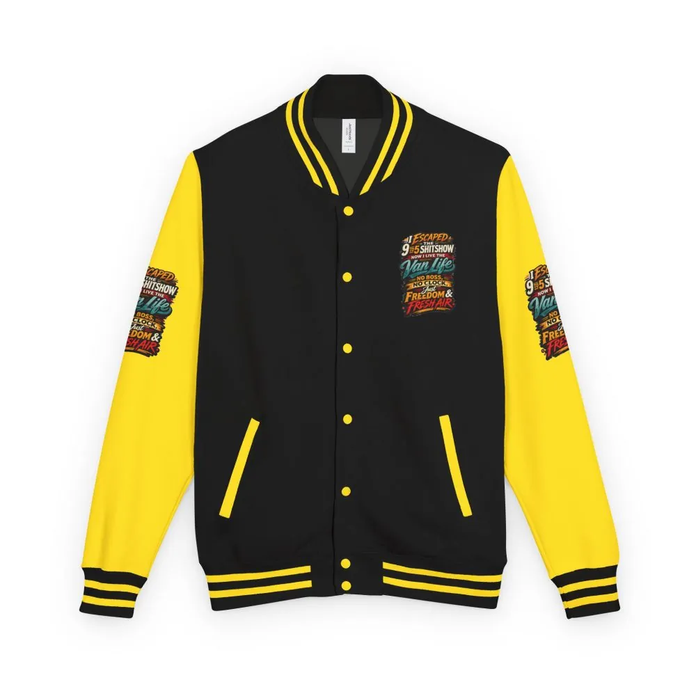 13118768856209370942_2048.jpeg Unisex Heavyweight Letterman Jacket — "I Escaped The 9 To 5" Design F**K-Line