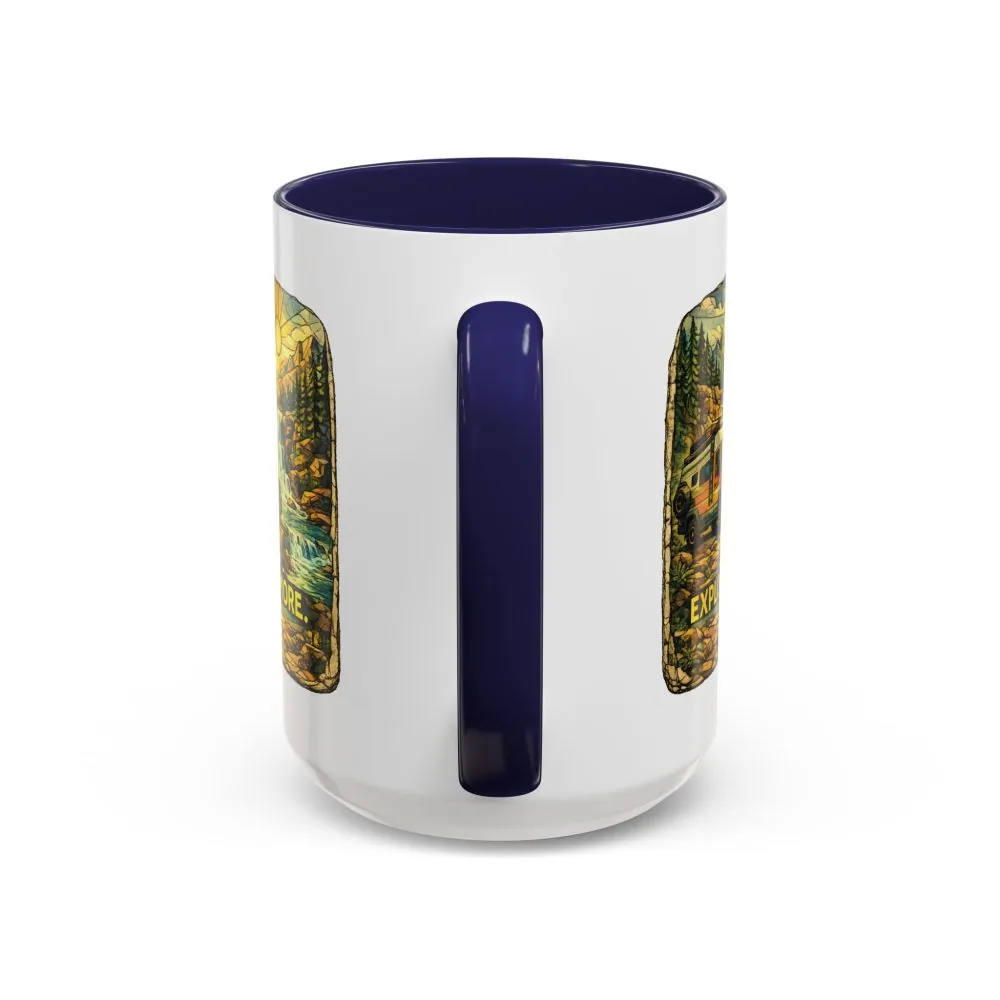 Accent Coffee Mug (11, 15oz) — "Explore More" Design Cubic-Line