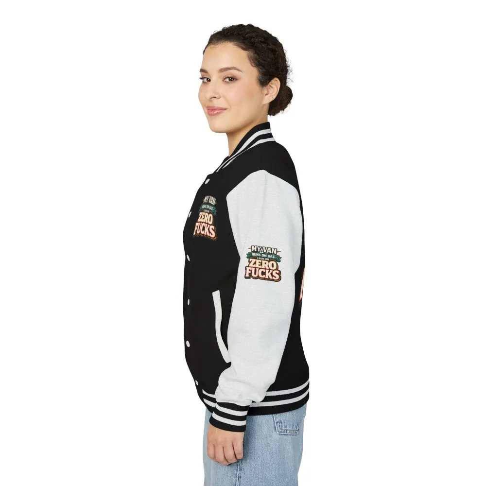 Unisex Heavyweight Letterman Jacket — "My Van Runs On Gas" Design F**K-Line