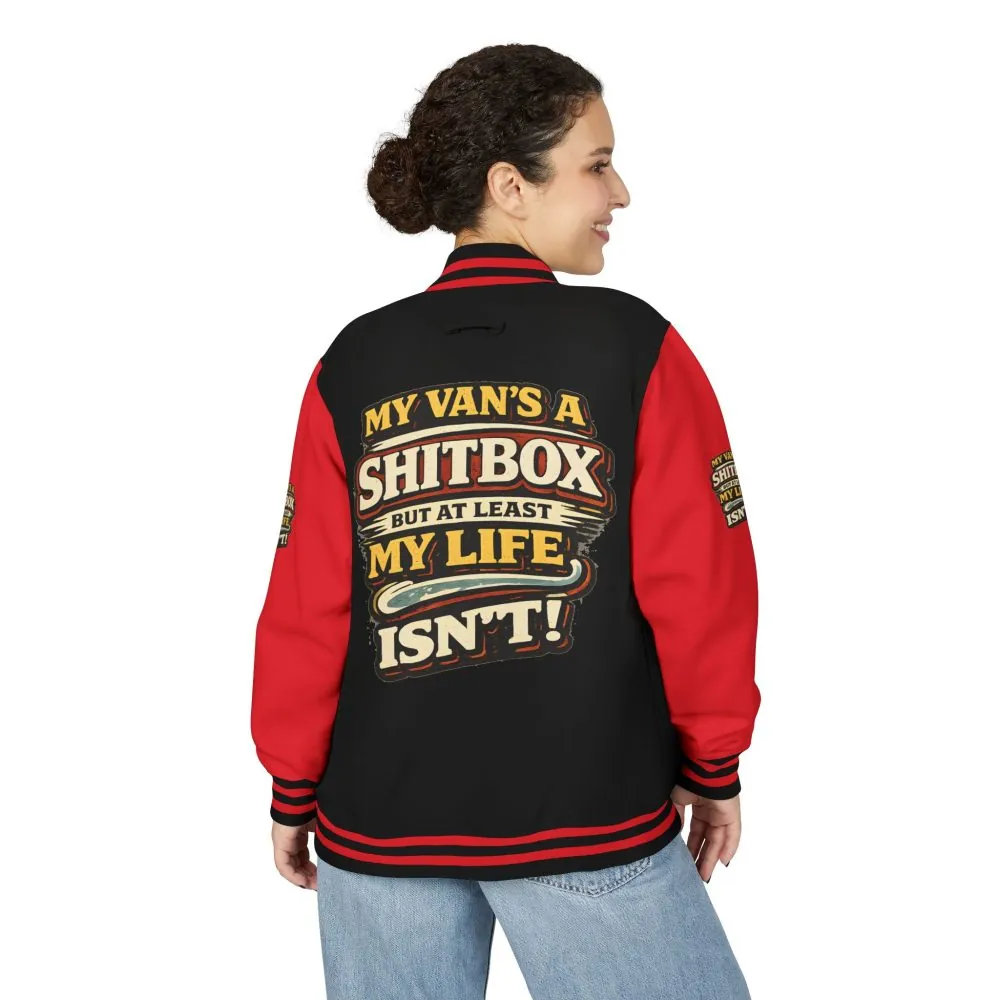 Unisex Heavyweight Letterman Jacket — "My Van`s A Shitbox" Design F**K-Line