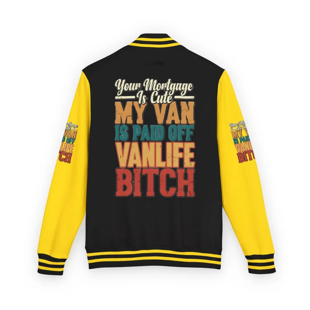 Unisex Heavyweight Letterman Jacket — "Your Mortgage Is Cute" Design F**K-Line