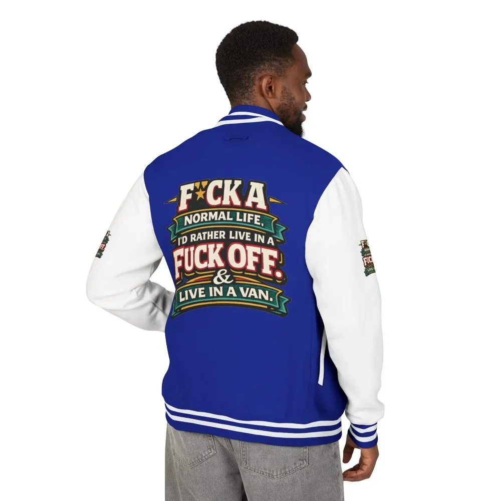 Unisex Heavyweight Letterman Jacket — "Fuck A Normal Life" Design F**K-Line