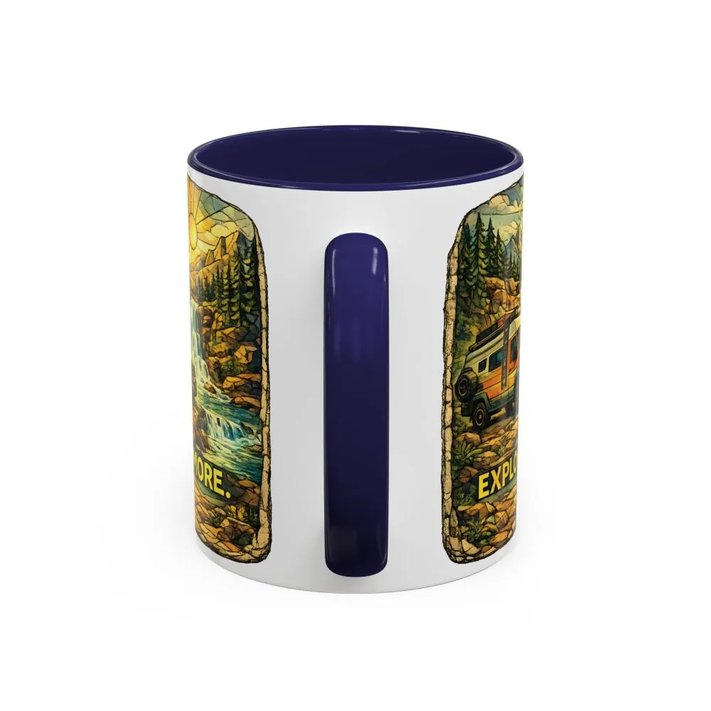 Accent Coffee Mug (11, 15oz) — "Explore More" Design Cubic-Line