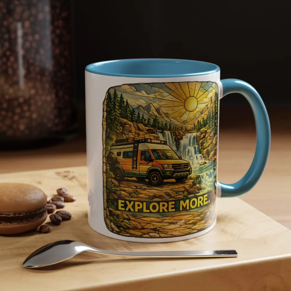 Accent Coffee Mug (11, 15oz) — "Explore More" Design Cubic-Line