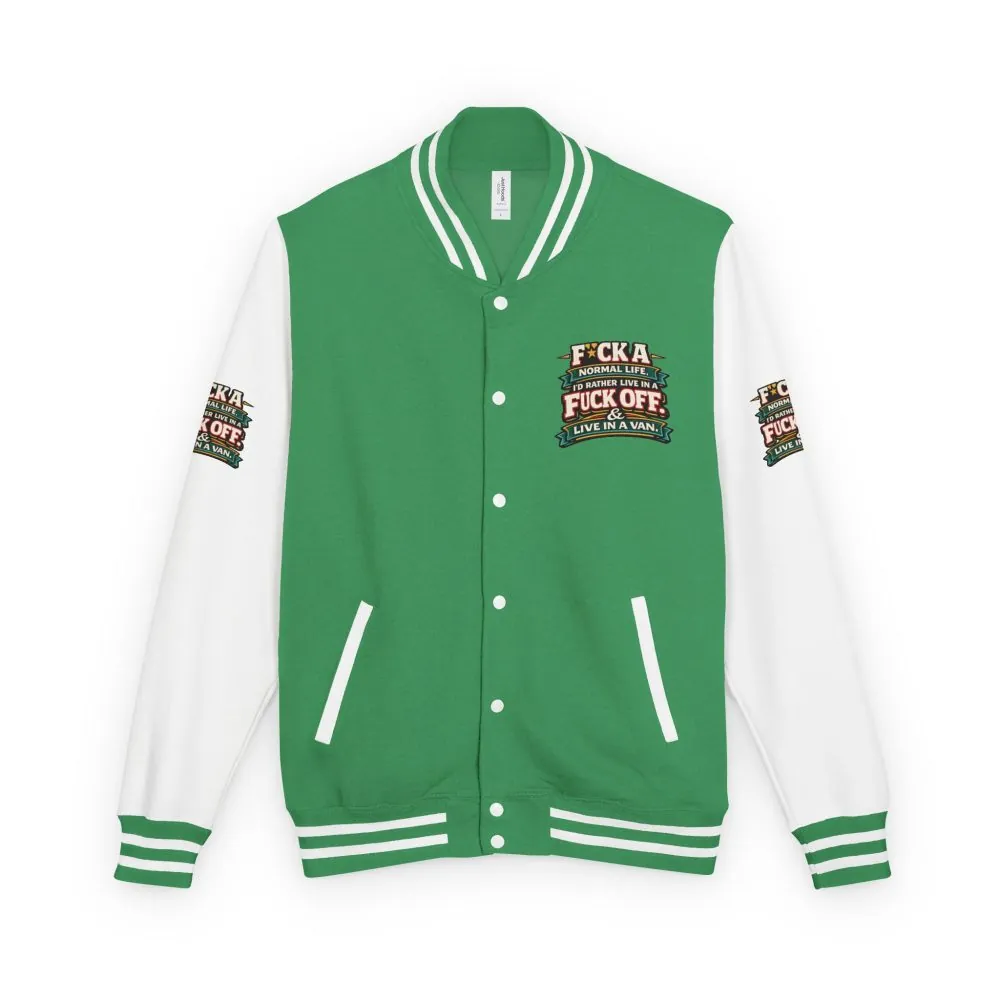 Unisex Heavyweight Letterman Jacket — "Fuck A Normal Life" Design F**K-Line