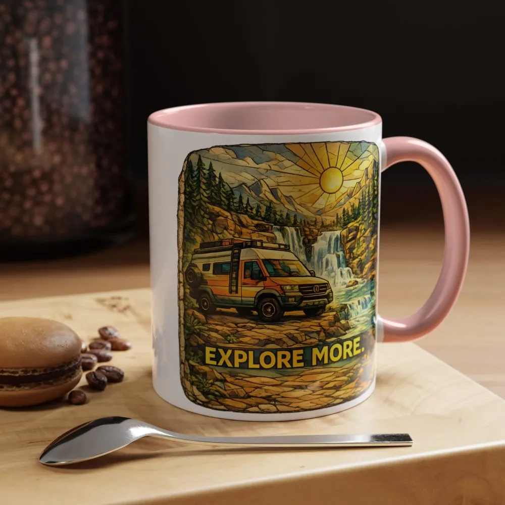 Accent Coffee Mug (11, 15oz) — "Explore More" Design Cubic-Line