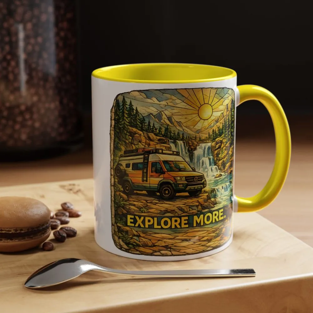 Accent Coffee Mug (11, 15oz) — "Explore More" Design Cubic-Line