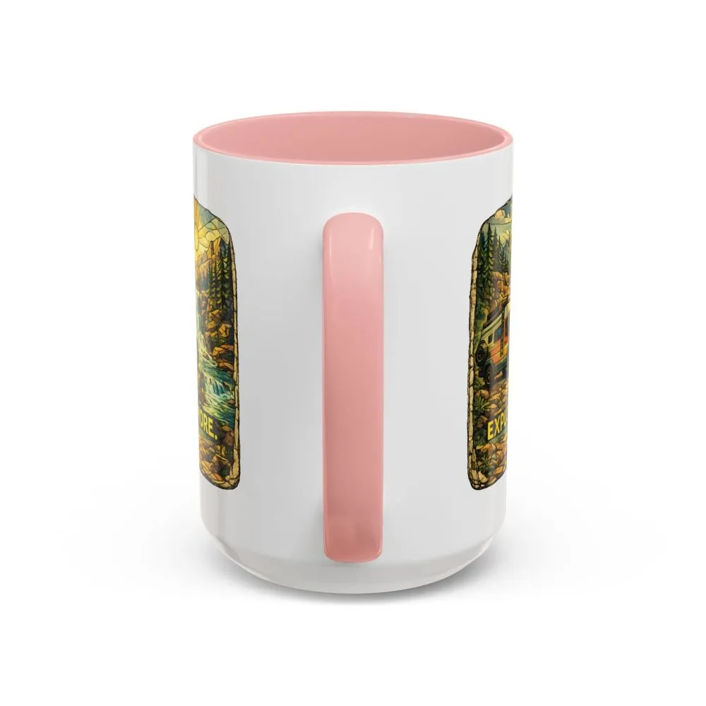 Accent Coffee Mug (11, 15oz) — "Explore More" Design Cubic-Line