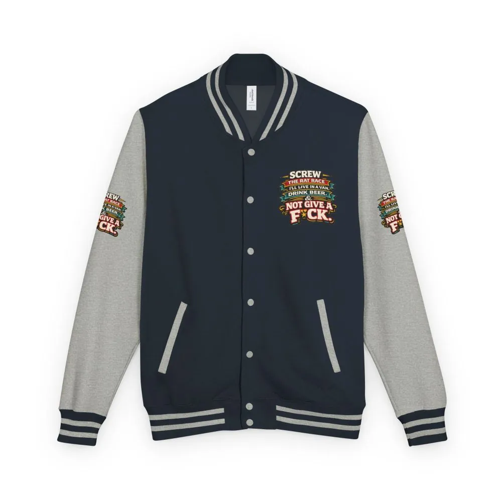 Unisex Heavyweight Letterman Jacket — "Screw The Rat Race" Design F**K-Line