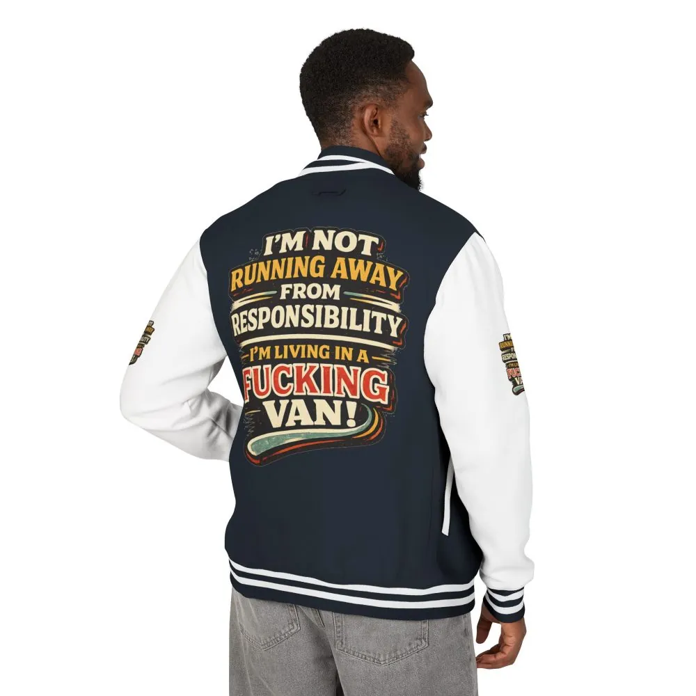 Unisex Heavyweight Letterman Jacket — "I`m Not running Away" Design F**K-Line