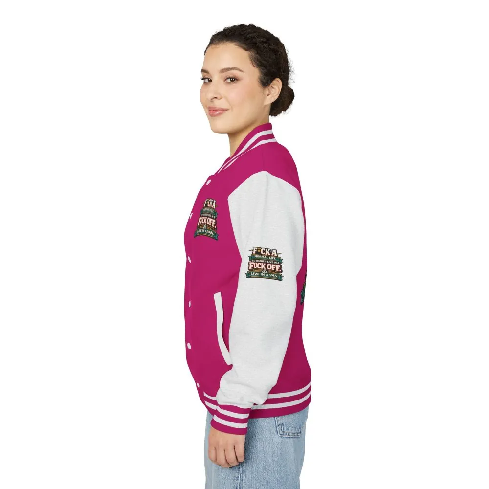 Unisex Heavyweight Letterman Jacket — "Fuck A Normal Life" Design F**K-Line