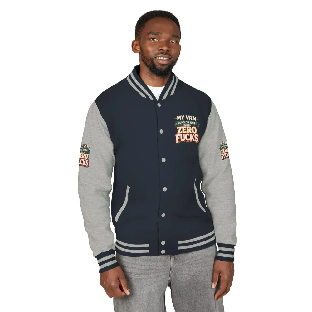Unisex Heavyweight Letterman Jacket — "My Van Runs On Gas" Design F**K-Line