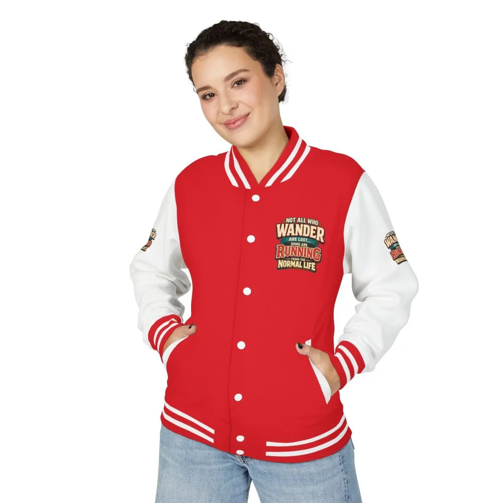 Unisex Heavyweight Letterman Jacket — "Not All Who Wander Are Lost" Design F**K-Line