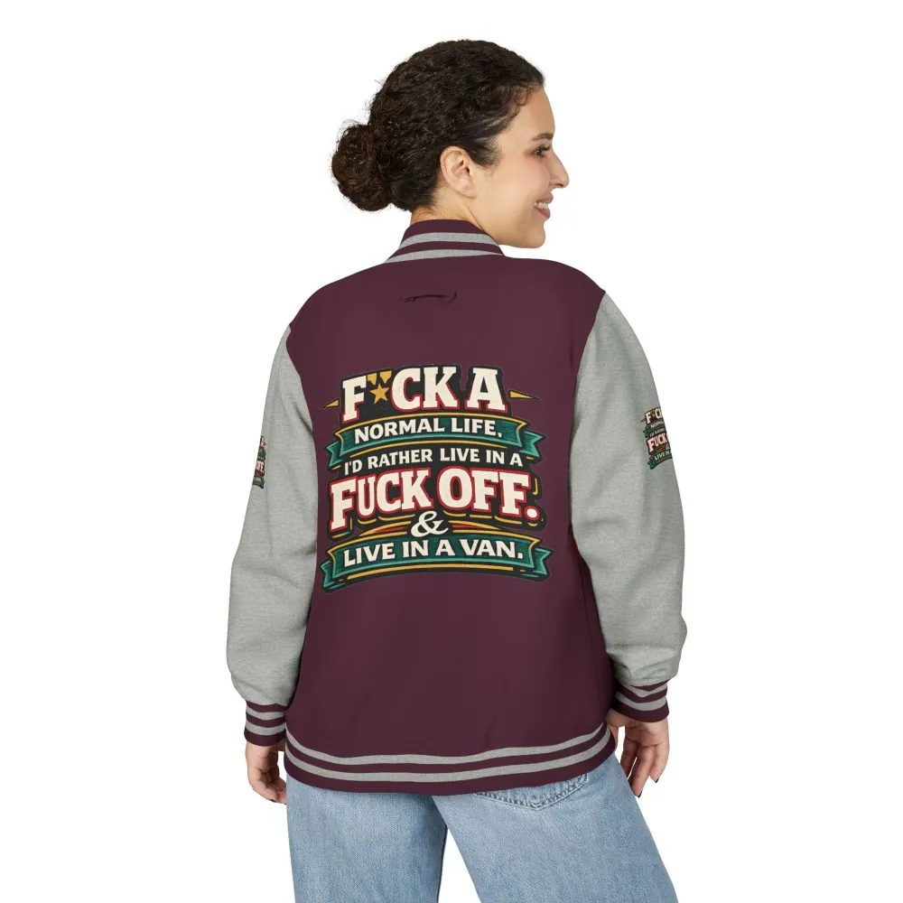 Unisex Heavyweight Letterman Jacket — "Fuck A Normal Life" Design F**K-Line