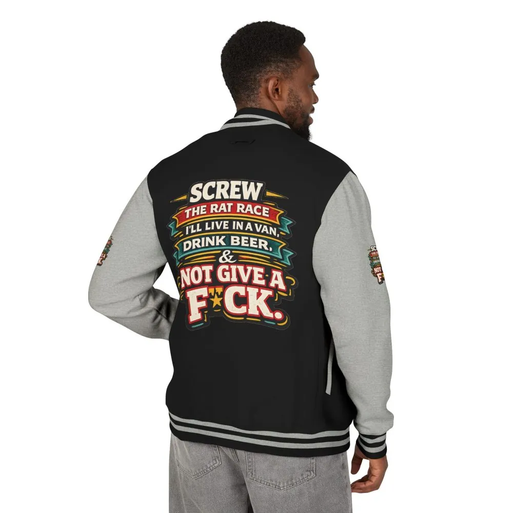 Unisex Heavyweight Letterman Jacket — "Screw The Rat Race" Design F**K-Line