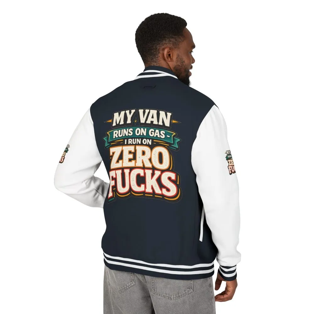 Unisex Heavyweight Letterman Jacket — "My Van Runs On Gas" Design F**K-Line