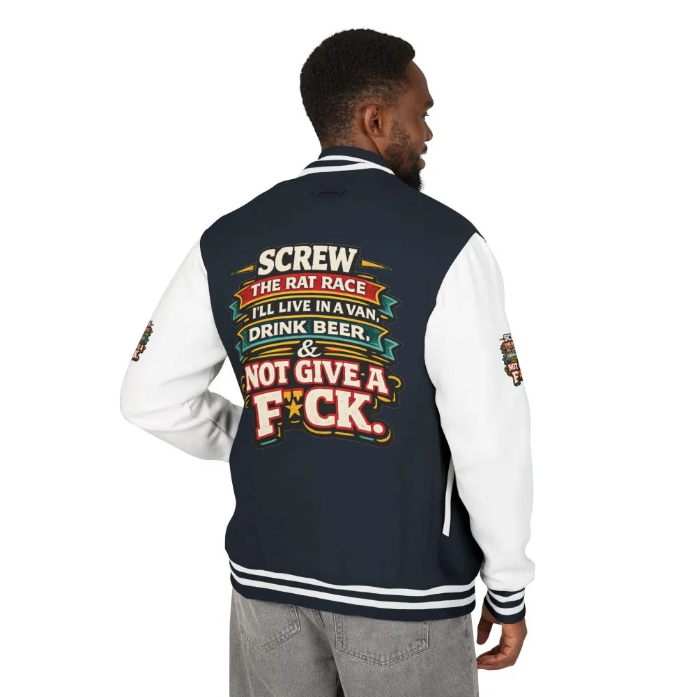Unisex Heavyweight Letterman Jacket — "Screw The Rat Race" Design F**K-Line