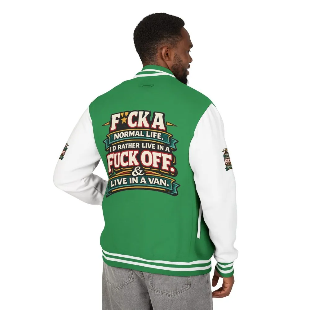 Unisex Heavyweight Letterman Jacket — "Fuck A Normal Life" Design F**K-Line