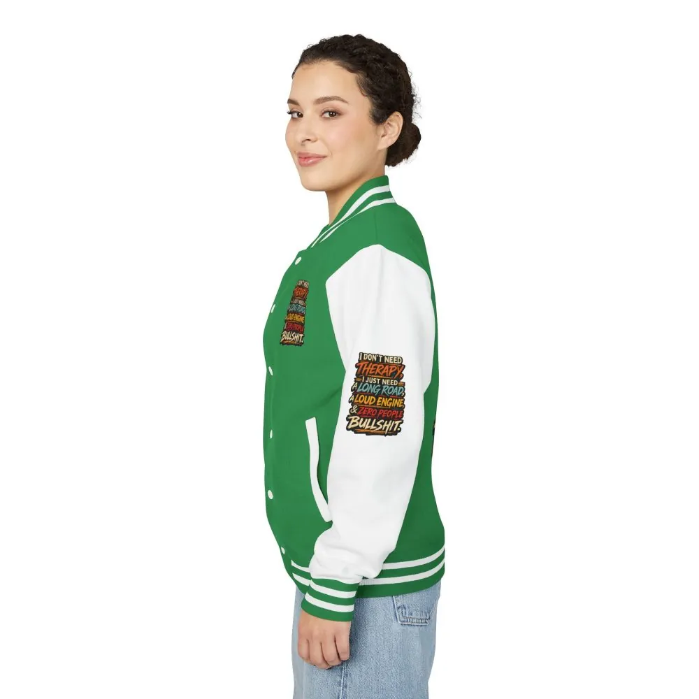 Unisex Heavyweight Letterman Jacket — "I Dont Need Therapy" Design F**K-Line