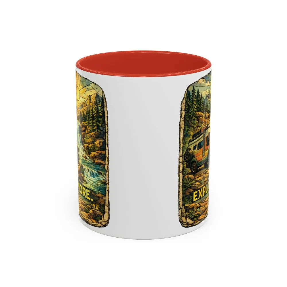 Accent Coffee Mug (11, 15oz) — "Explore More" Design Cubic-Line
