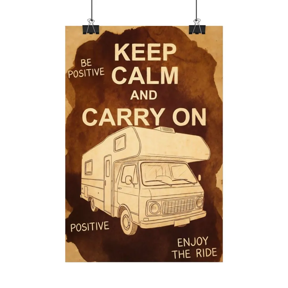 "NEW" Satin Poster — "Keep Calm and Carry On" Vintage Camper Travel Wall Art