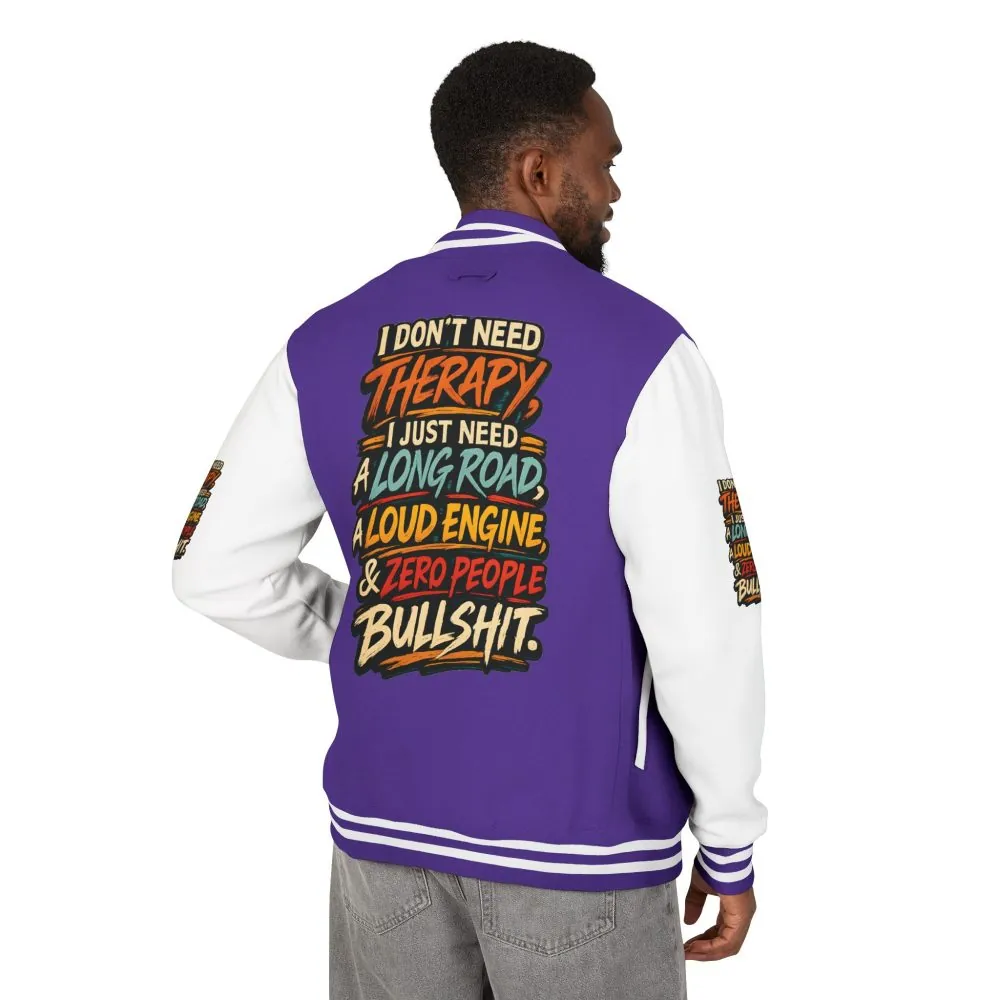 Unisex Heavyweight Letterman Jacket — "I Dont Need Therapy" Design F**K-Line